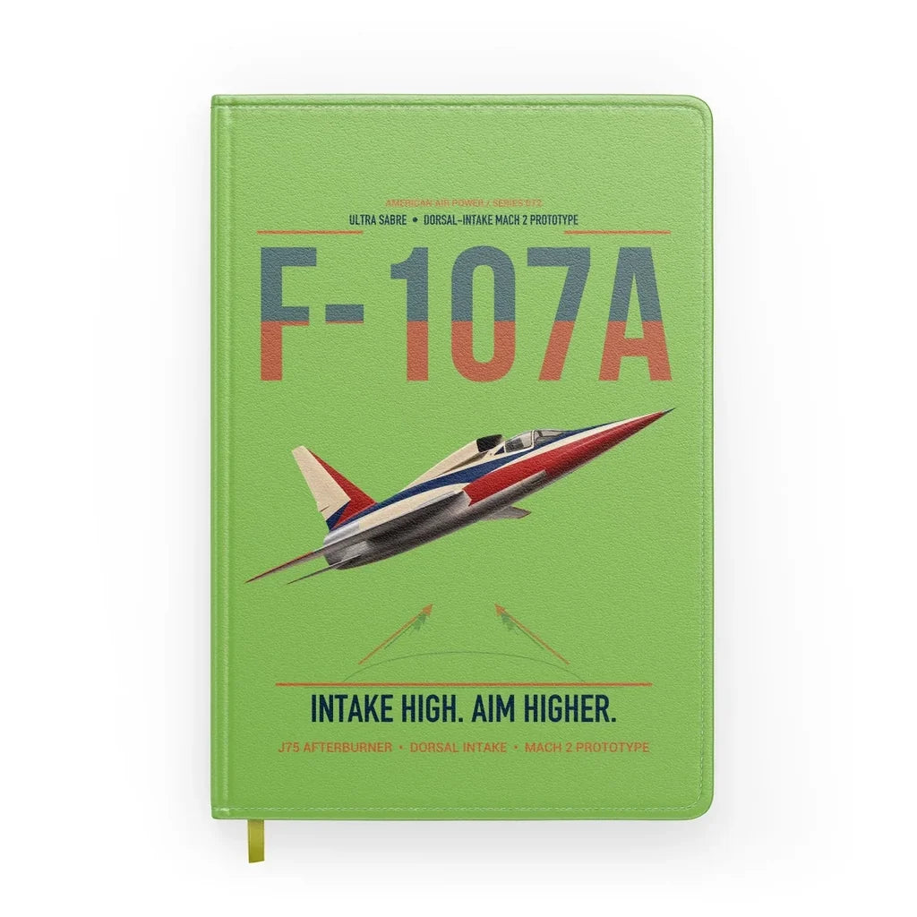 F-107A Ultra Sabre design on light green notebook