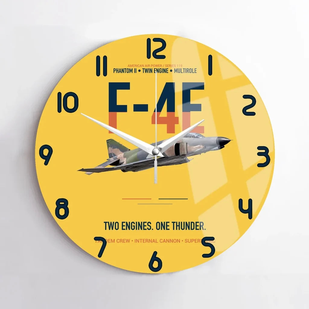 F-4E Phantom II Two Engines One Thunder design on yellow no frame wall clock