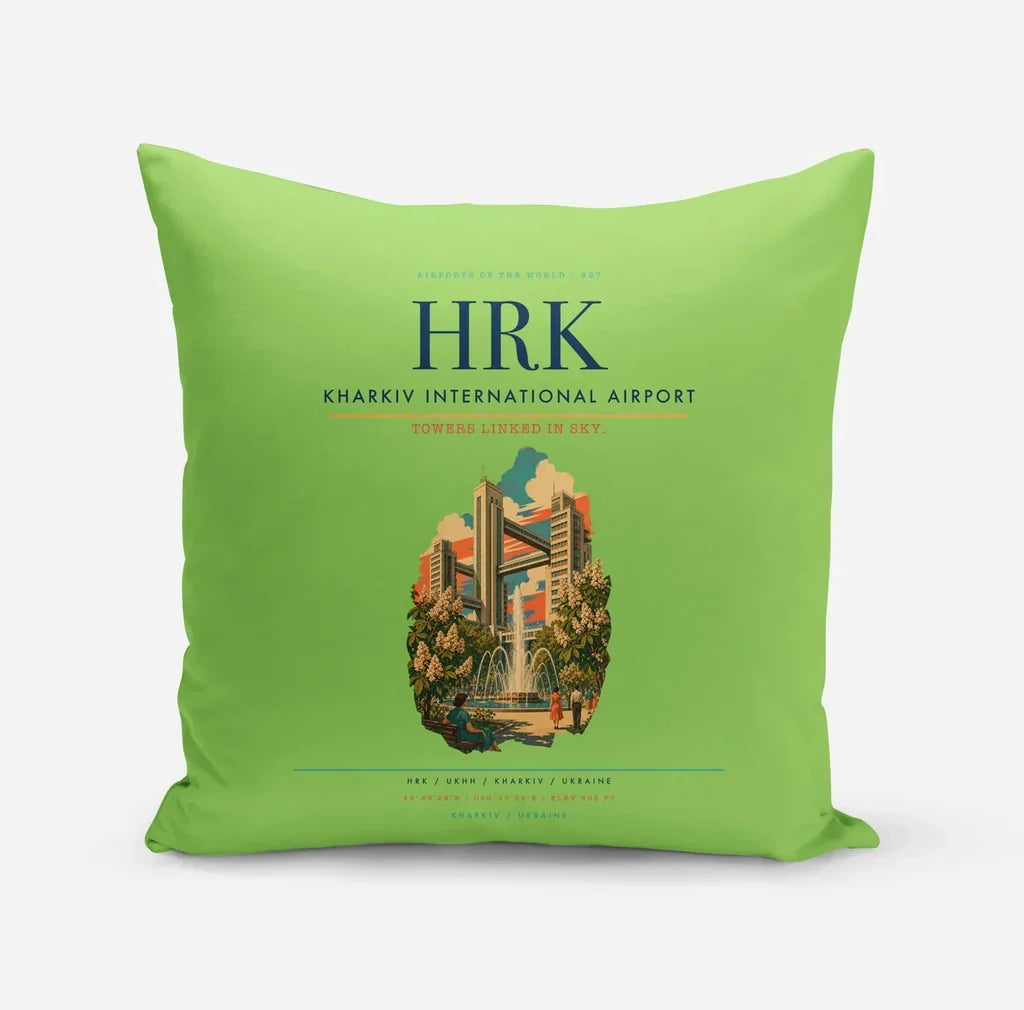 Kharkiv International Airport (HRK) design on light green pillow