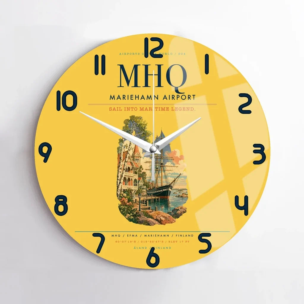 Mariehamn Airport (MHQ) design on yellow no frame wall clock