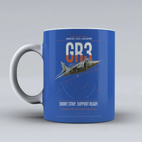 Thumbnail for Hawker Siddeley Harrier GR3 design on blue ceramic mug, double-side print