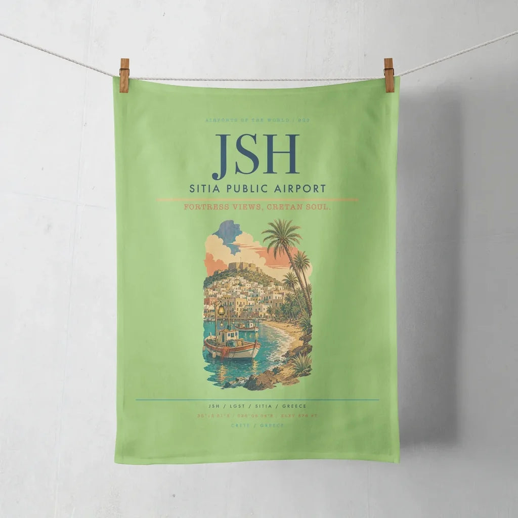 Sitia Public Airport (JSH) design on light green towel