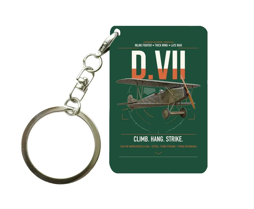 Fokker D.VII design on dark green designed key chain, double-side print