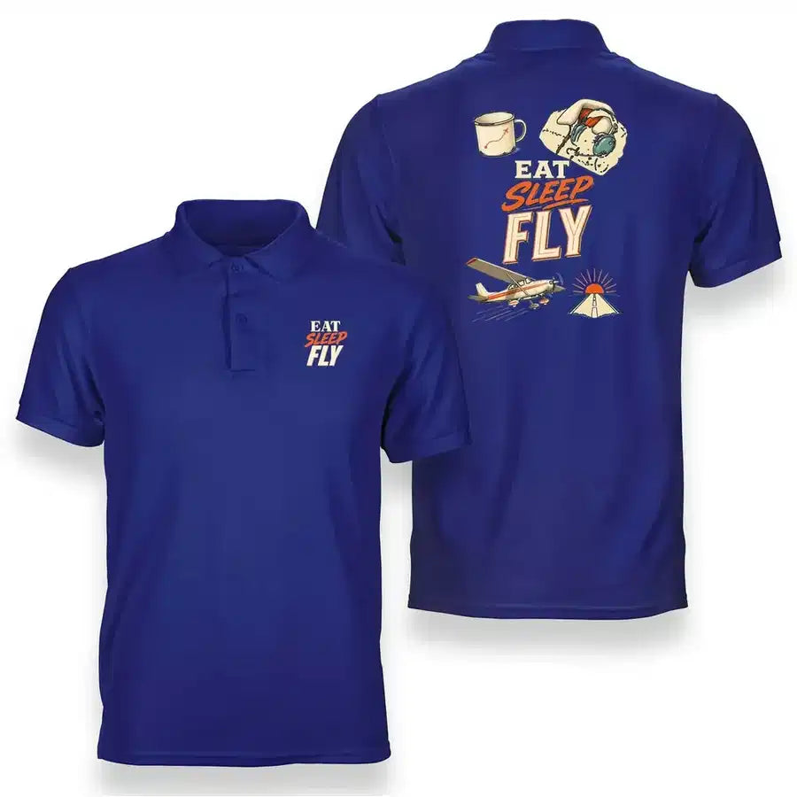 SIGNAL 617 - Eat Sleep Fly V2 - Double-Side Polo design on blue double side polo
