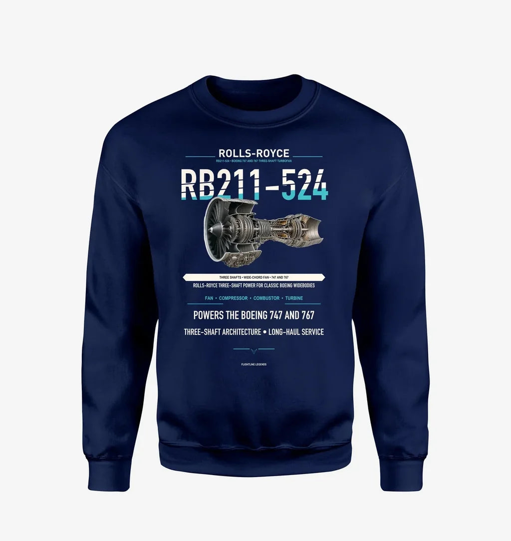 RB211-524 design on navy blue sweatshirt