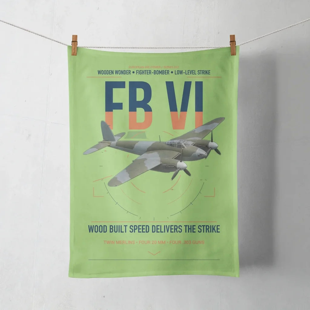 de Havilland Mosquito FB VI design on light green towel