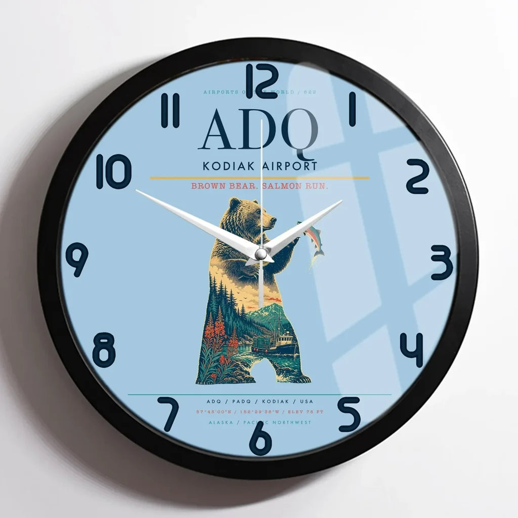 Kodiak Airport ADQ Wall-Clock Framed - Light Blue