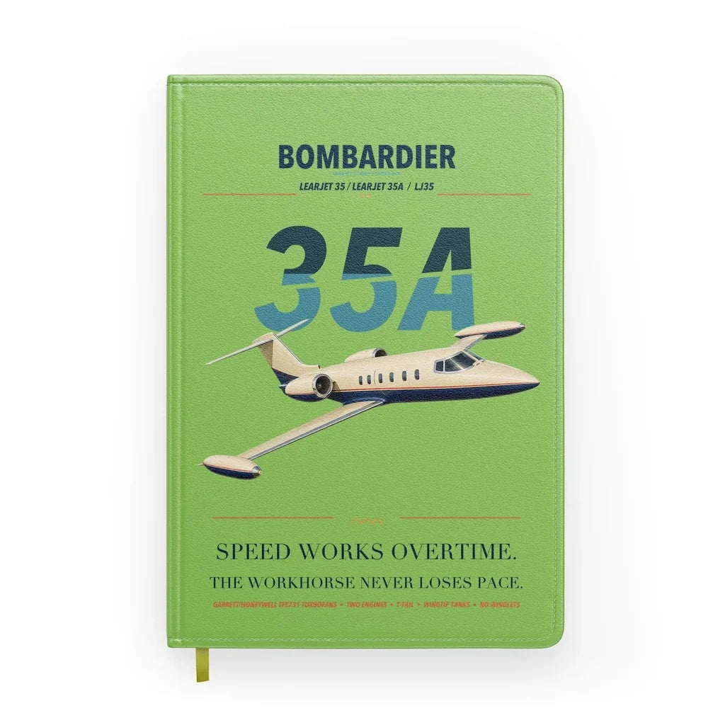 Bombardier Learjet 35A design on light green notebook