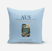 Thumbnail for Austin-Bergstrom International Airport (AUS) design on light blue pillow
