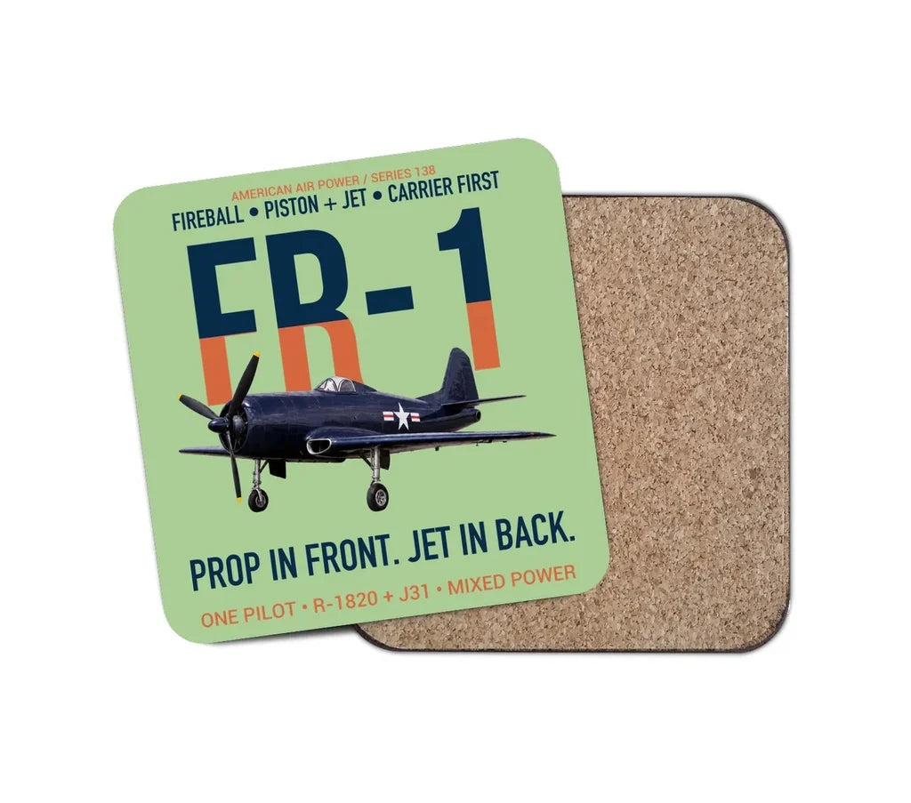 FR-1 Fireball Prop in Front Jet in Back design on light green 1 piece coaster