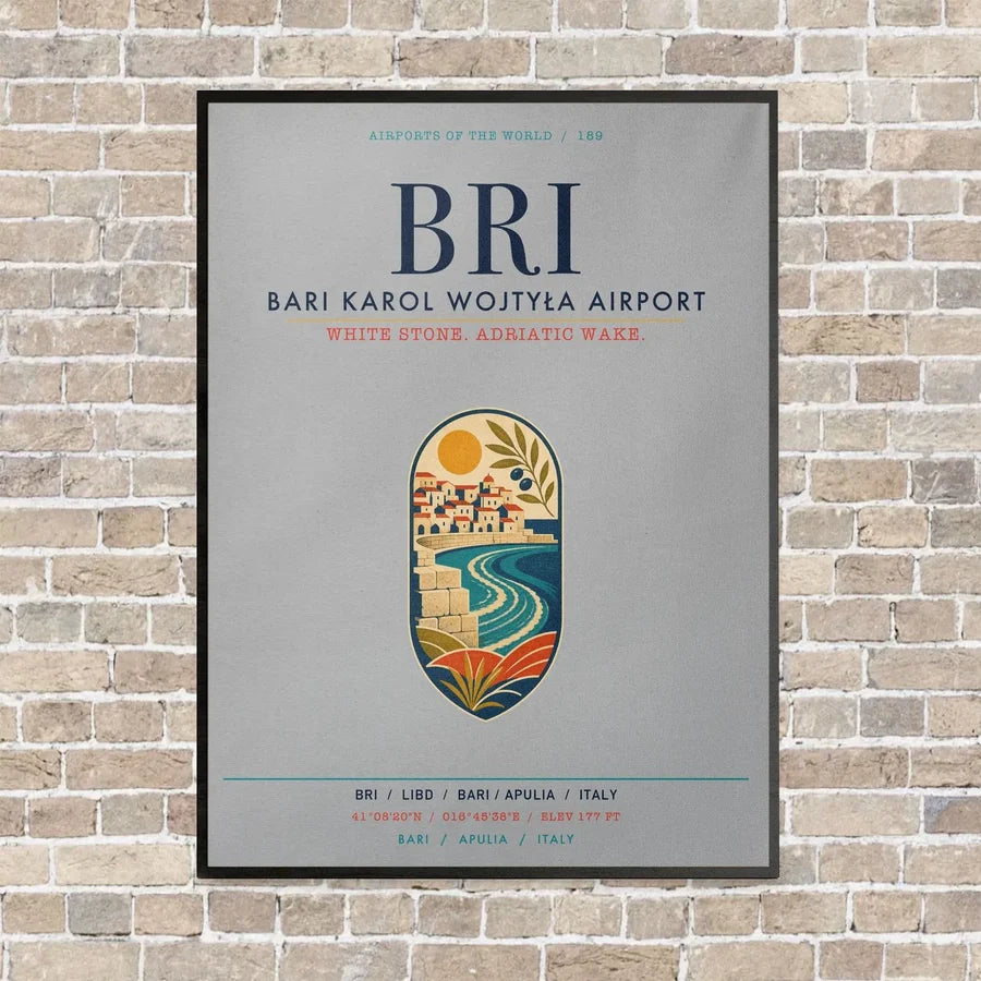 Bari Karol Wojtyła Airport BRI vertical canvas print - framed - light gray background