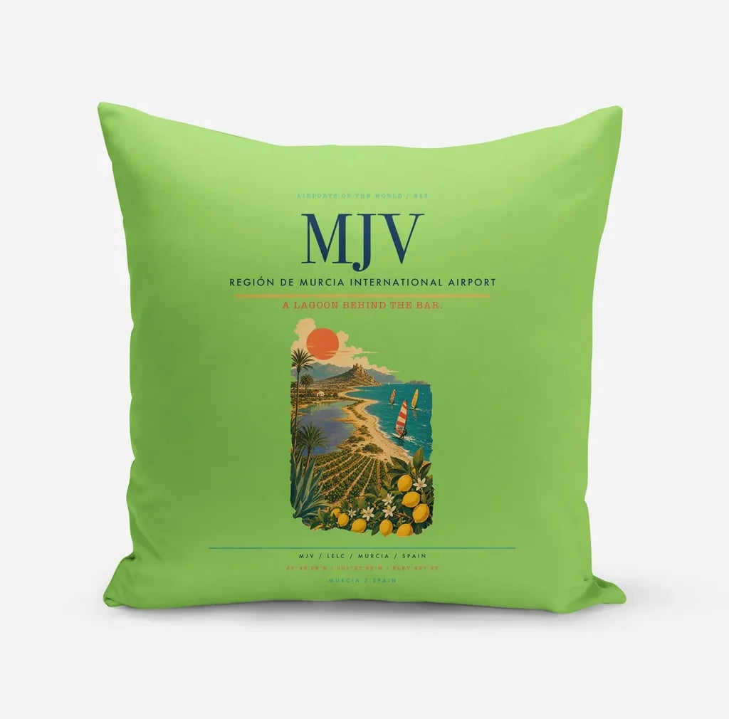 Región de Murcia International Airport (MJV) design on light green pillow