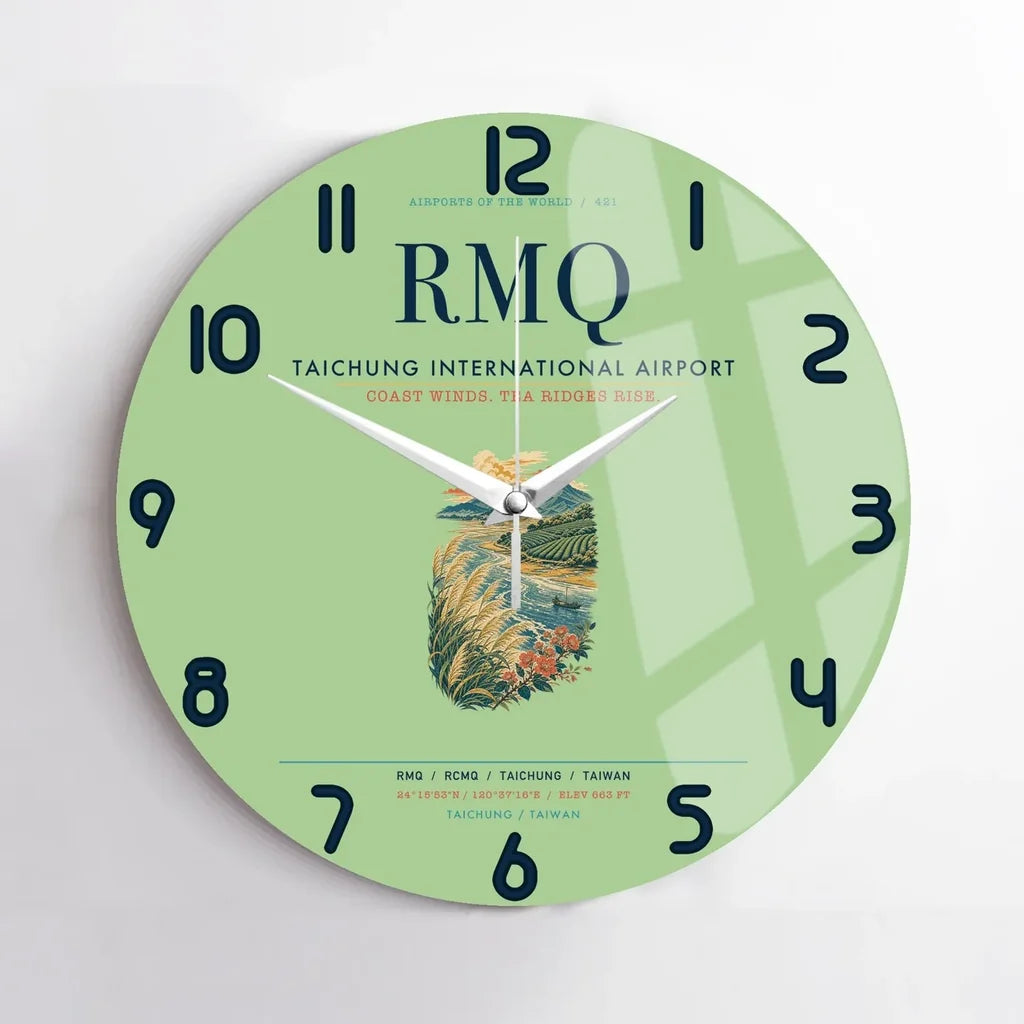 Taichung International Airport (RMQ) design on light green no frame wall clock