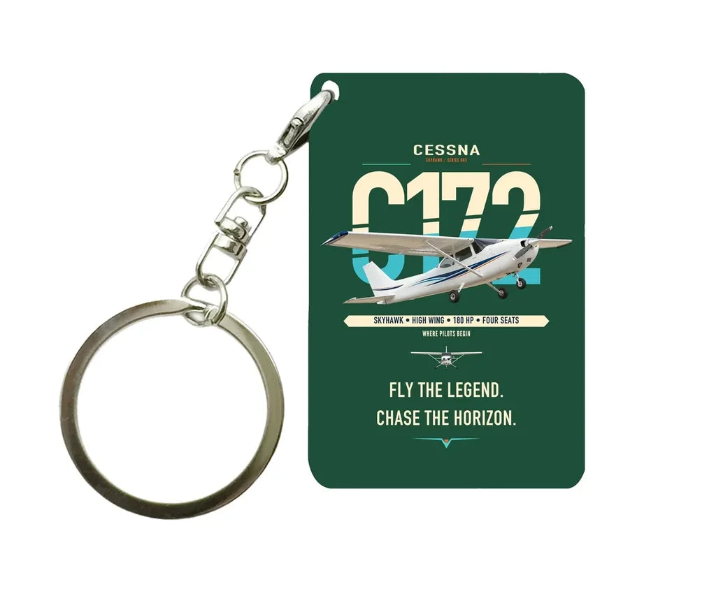 Cessna 172 Skyhawk design on dark green designed key chain, double-side print