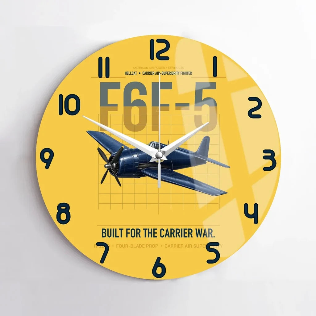 F6F-5 Hellcat design on yellow no frame wall clock