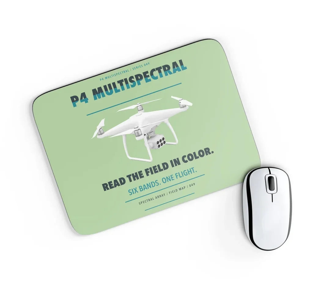 DJI P4 Multispectral design on light green rectangle mouse pad