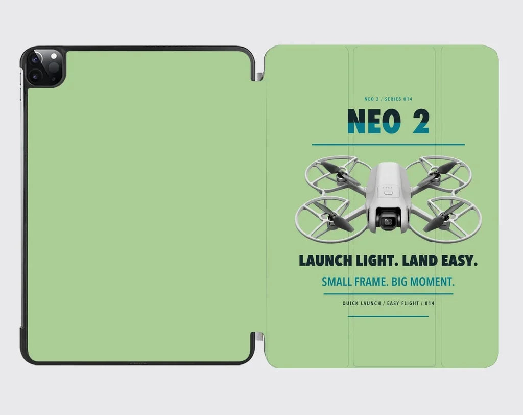 DJI Neo 2 design on light green ipad tablet case