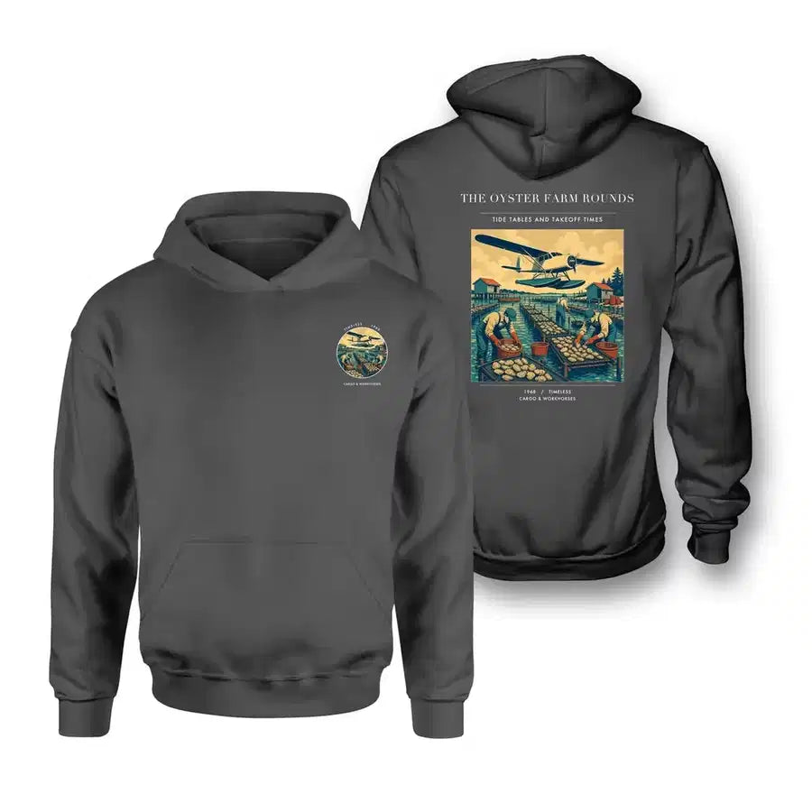 VINTAGE G4446 - The Oyster Farm Rounds - Double-Side Hoodie design on darkgray double side