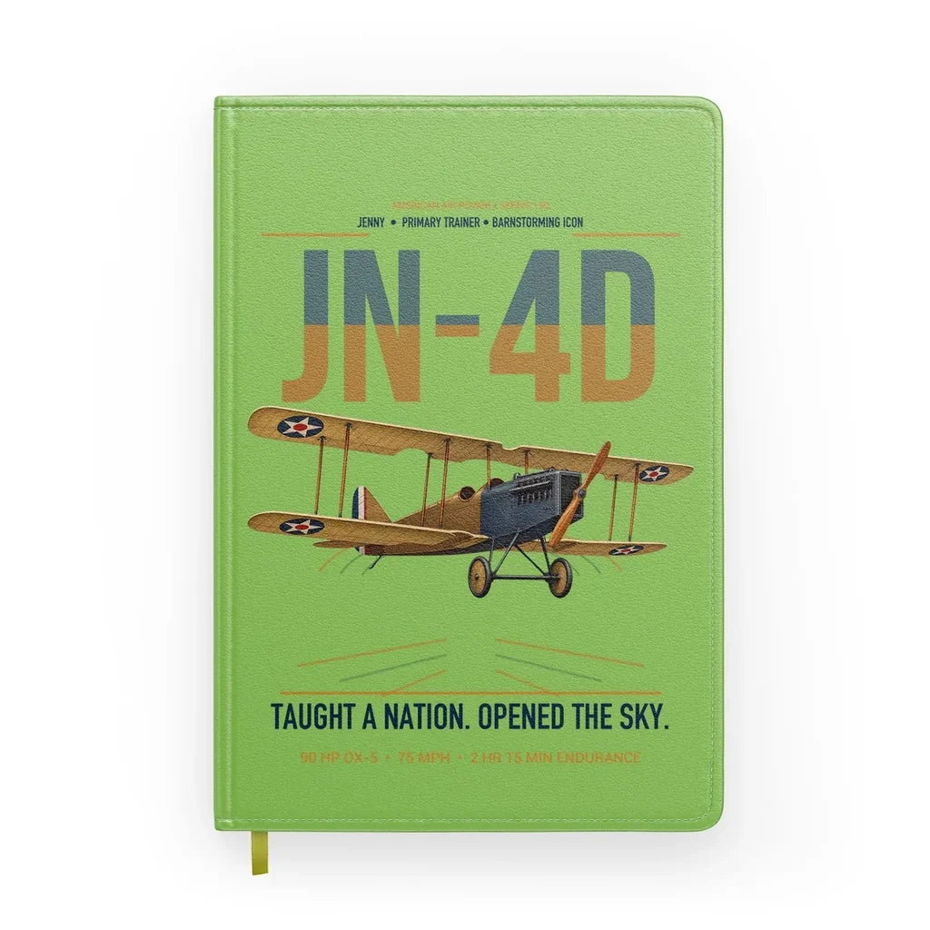 Curtiss JN-4D Jenny design on light green notebook