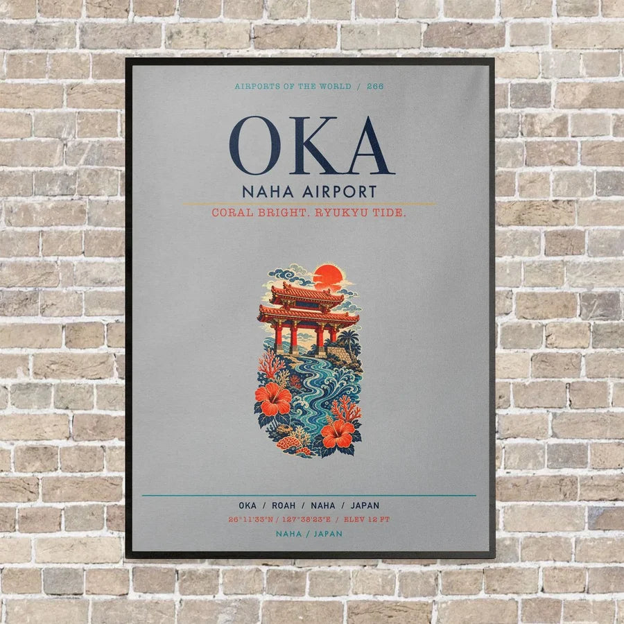 Naha Airport OKA vertical canvas print - framed - light gray background