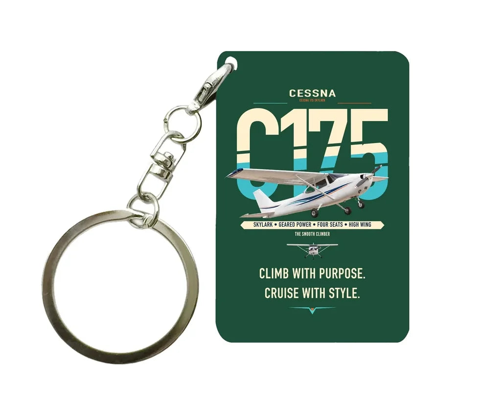 Cessna 175 Skylark design on dark green designed key chain, double-side print