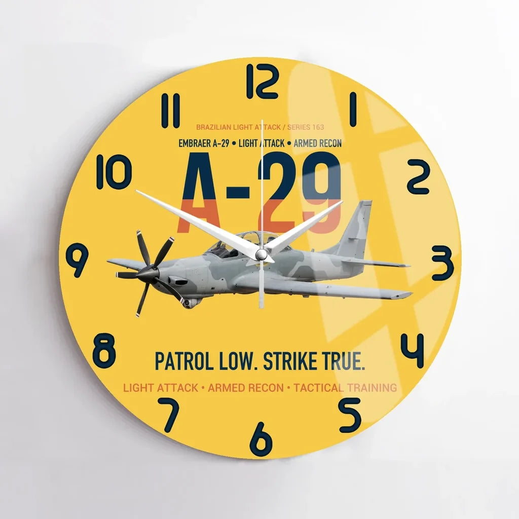 A-29 Super Tucano Light Attack design on yellow no frame wall clock