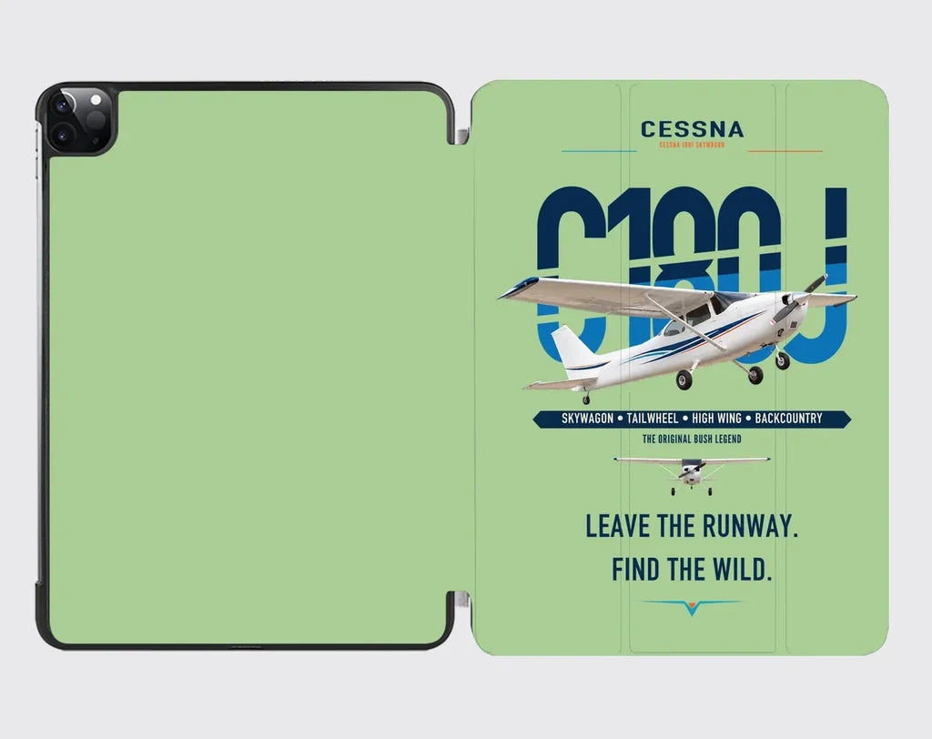 Cessna 180J Skywagon design on light green ipad tablet case