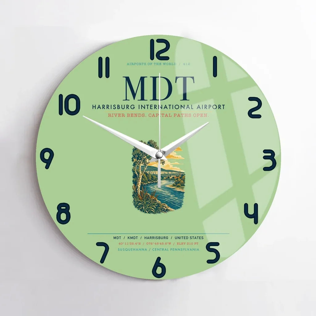 Harrisburg International Airport (MDT) design on light green no frame wall clock