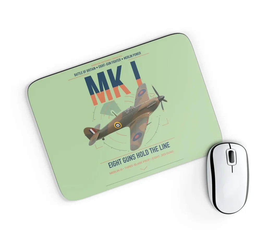 Hawker Hurricane Mk I design on light green rectangle mouse pad