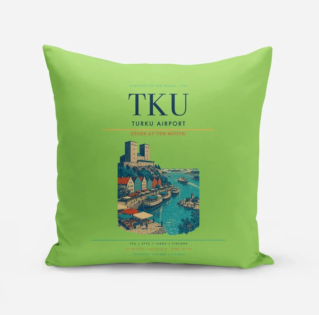 Turku Airport (TKU) design on light green pillow