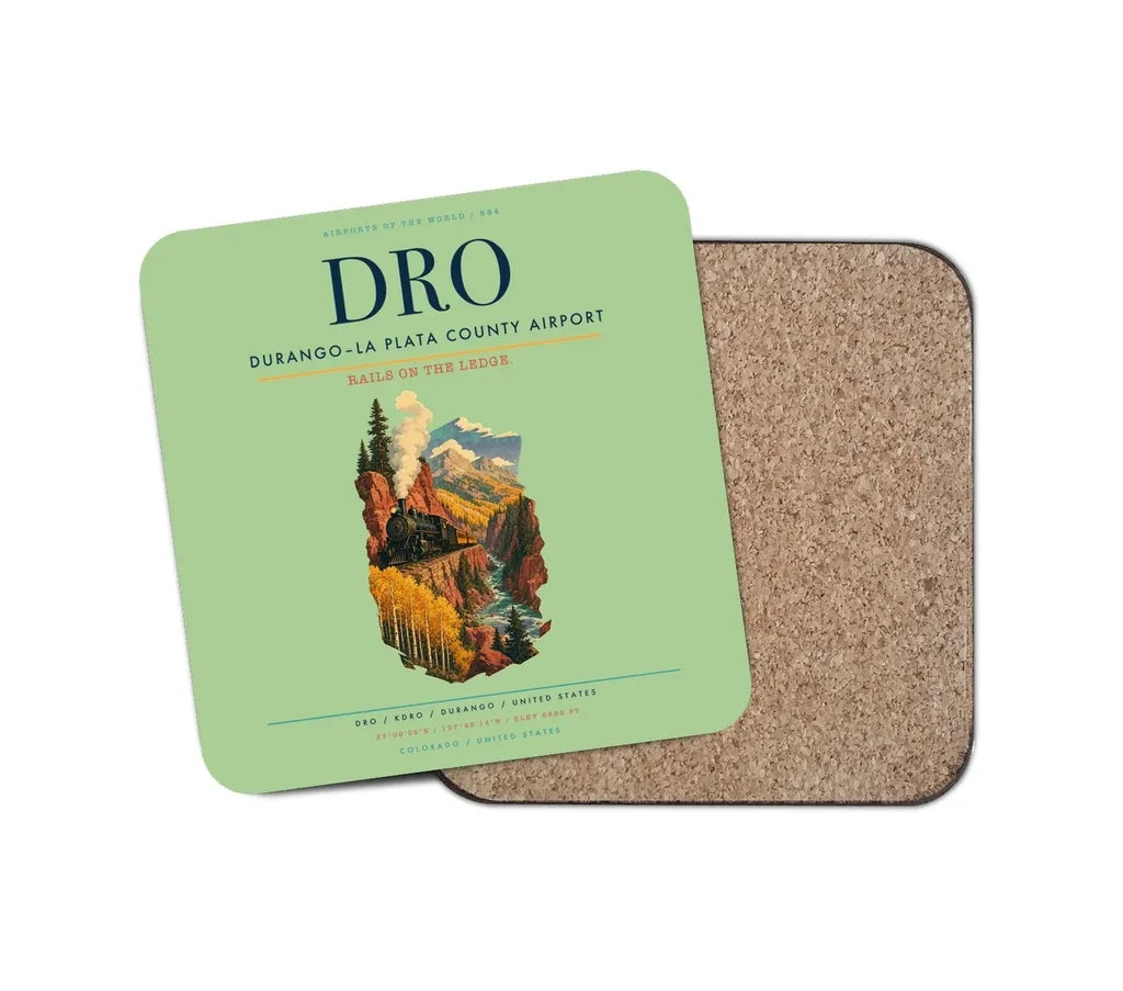 Durango–La Plata County Airport (DRO) design on light green 1 piece coaster