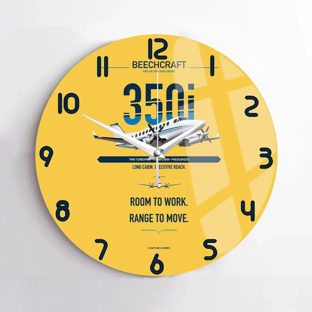 Beechcraft King Air 350i design on yellow no frame wall clock