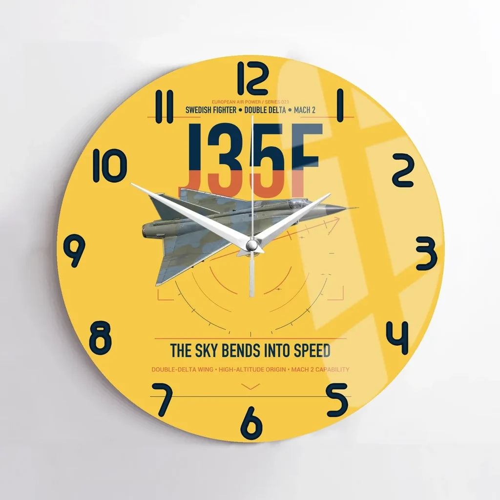 Saab J 35F Draken design on yellow no frame wall clock