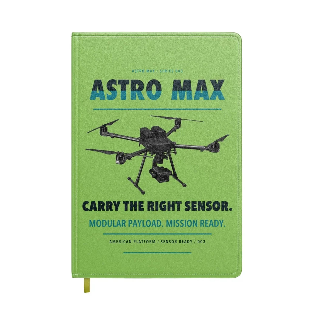 Freefly Astro Max design on light green notebook