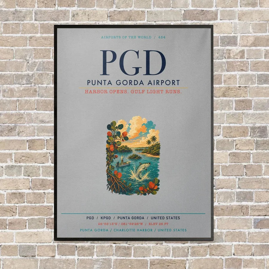Punta Gorda Airport PGD vertical canvas print - framed - light gray background