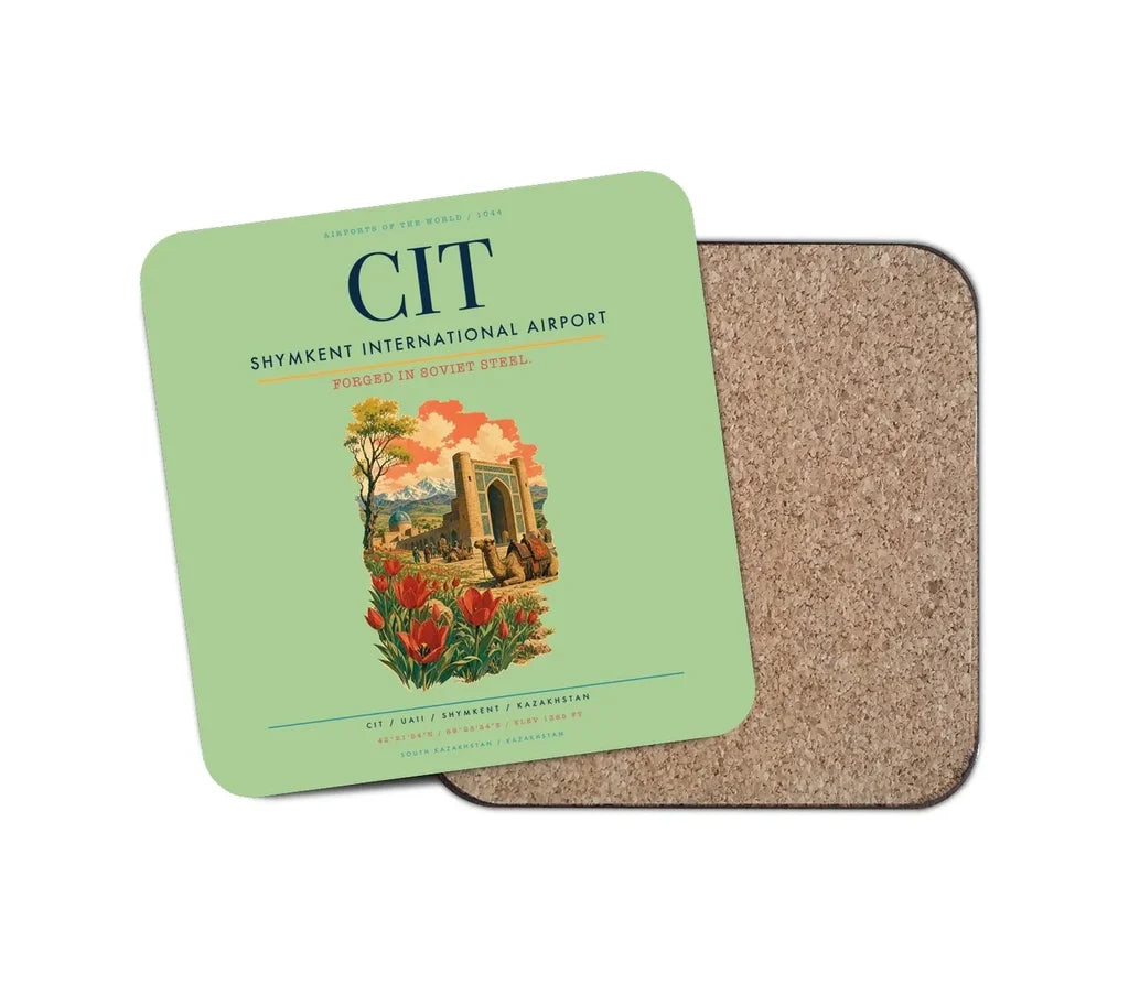 Shymkent International Airport (CIT) design on light green 1 piece coaster