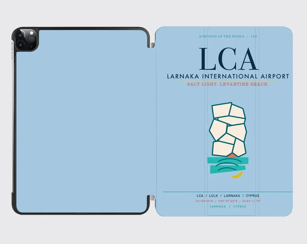 Larnaka International Airport (LCA) design on light blue ipad tablet case