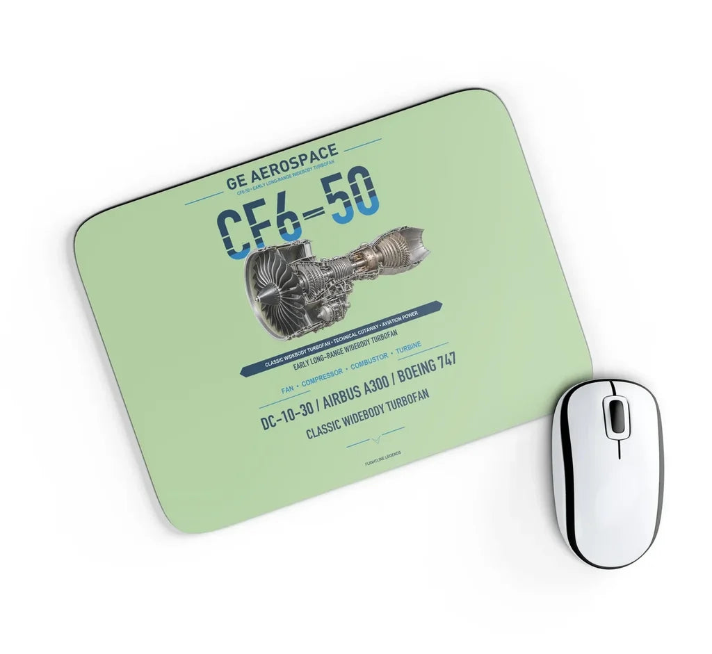 CF6-50 design on light green rectangle mouse pad