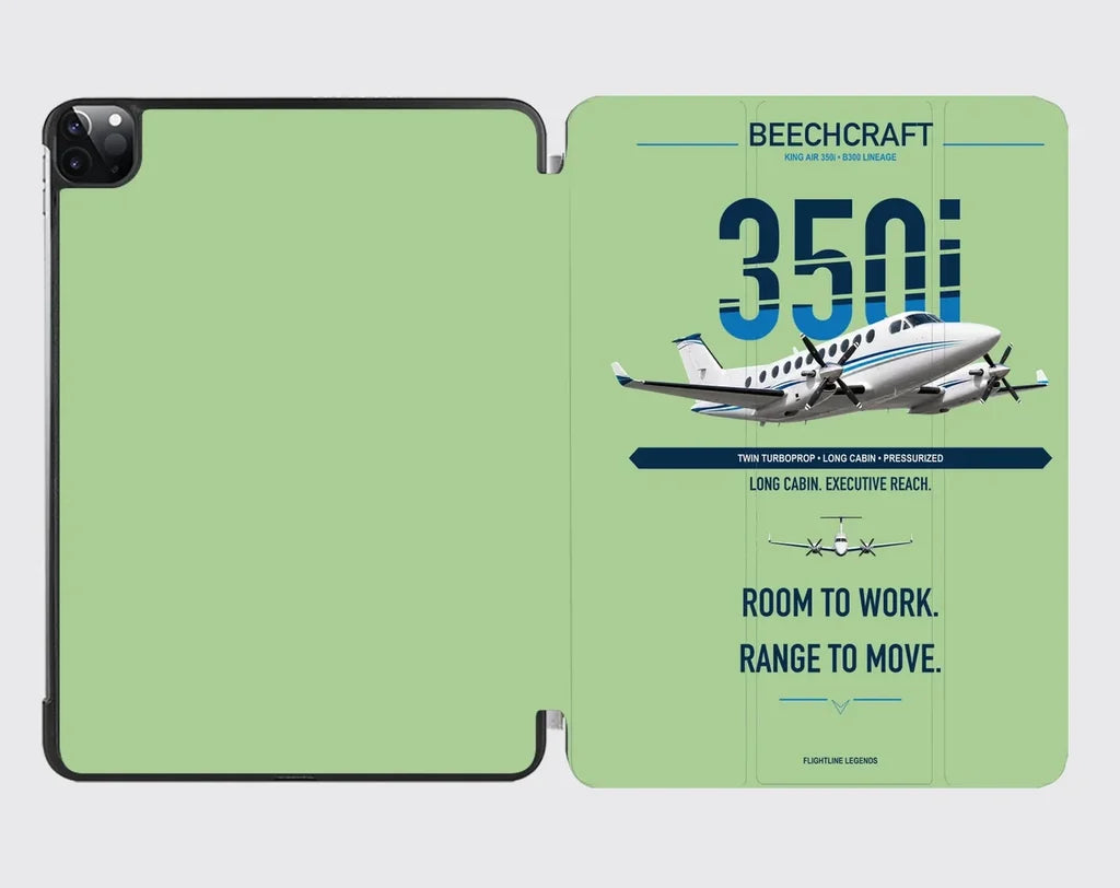 Beechcraft King Air 350i design on light green ipad tablet case