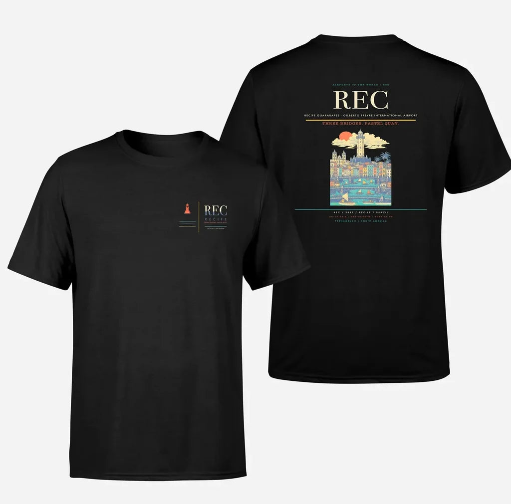 Recife Guararapes (REC) design printed on black double-side t-shirt