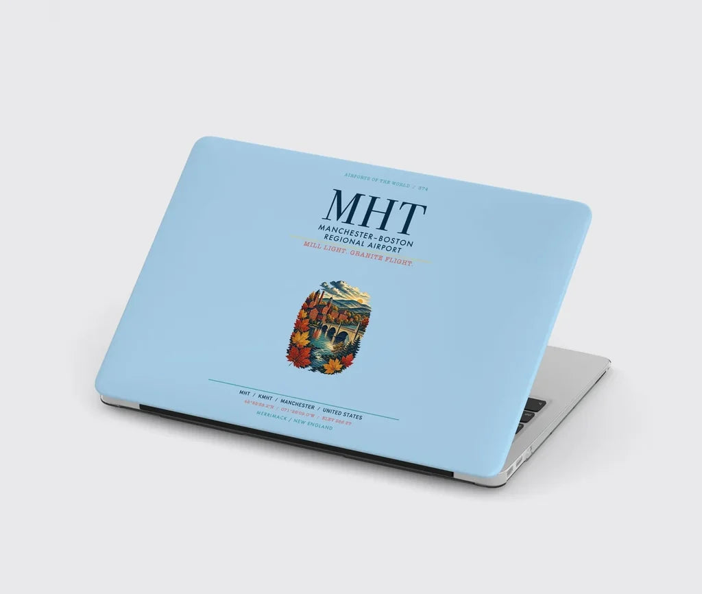 Manchester–Boston Regional Airport (MHT) design on light blue MacBook case