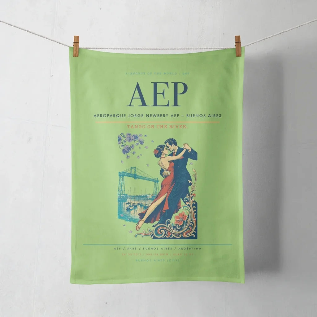 Aeroparque Jorge Newbery (AEP) design on light green towel