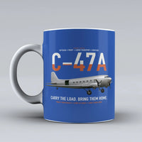 Thumbnail for C-47A Skytrain design on blue ceramic mug, double-side print