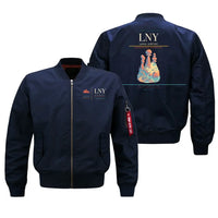 Thumbnail for Lanai Airport (LNY) design on blue bomber jacket