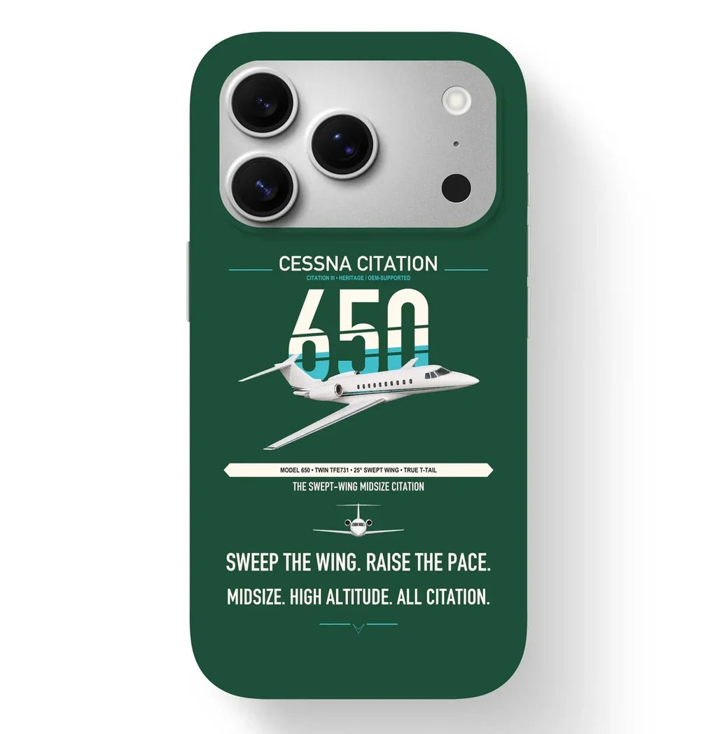 Cessna Citation 650 - Citation III design on dark green magsafe iphone case, for iPhone 17 Pro