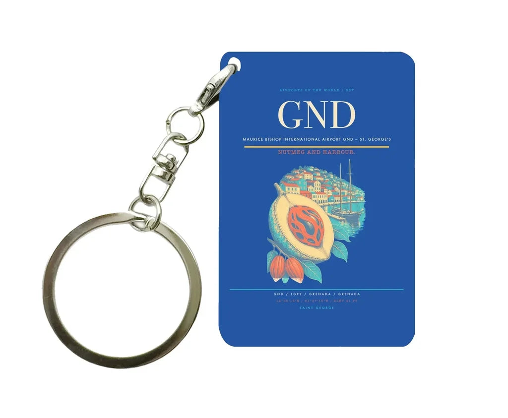 Maurice Bishop International Airport (GND) design on blue key chain