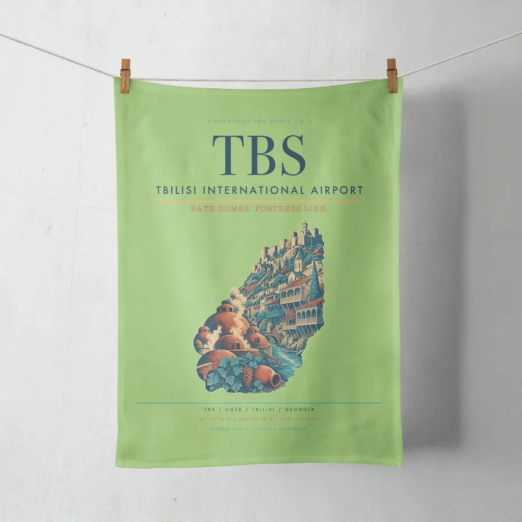 Tbilisi International Airport (TBS) design on light green towel