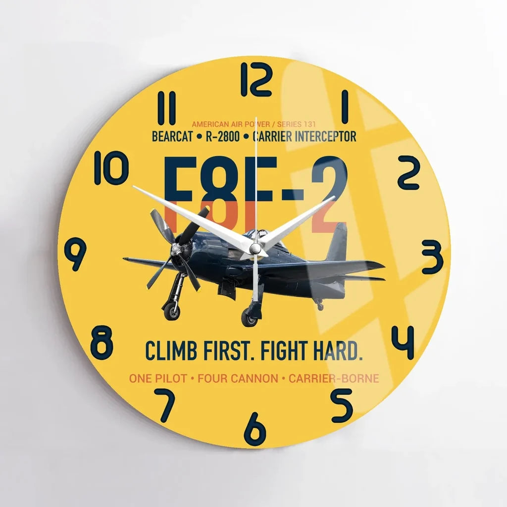 F8F-2 Bearcat Climb First Fight Hard design on yellow no frame wall clock