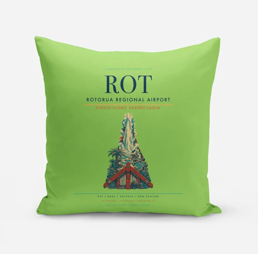 Rotorua Regional Airport (ROT) design on light green pillow