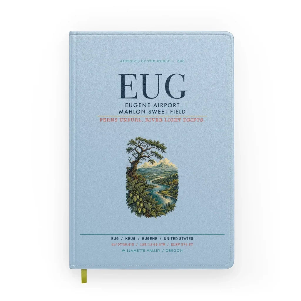 Eugene Airport Mahlon Sweet Field (EUG) design on light blue notebook